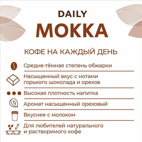 Кофе молотый Poetti "Mokka", натуральный, 250 г, вакуумная упаковка, 18102