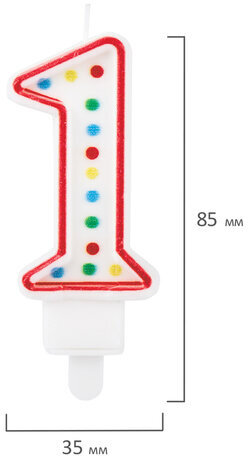 Свеча-цифра для торта "1" ДВУСТОРОННЯЯ с конфетти, 8,5 см, ЗОЛОТАЯ СКАЗКА, держатель, блистер, 591394