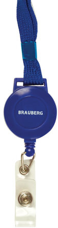 Держатель-рулетка для бейджей, 70 см, с синей лентой 45 см, синий, в блистере, BRAUBERG, 235724