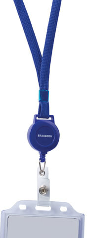 Держатель-рулетка для бейджей, 70 см, с синей лентой 45 см, синий, в блистере, BRAUBERG, 235724