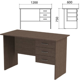 Стол письменный "Канц", 1200х600х750 мм, тумба 3 ящика, цвет венге (КОМПЛЕКТ)