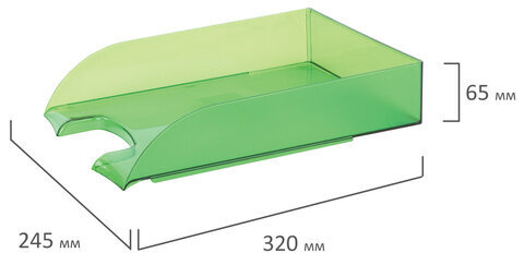 Лоток горизонтальный для бумаг BRAUBERG "Office style", 320х245х65 мм, тонированный зеленый, 237292