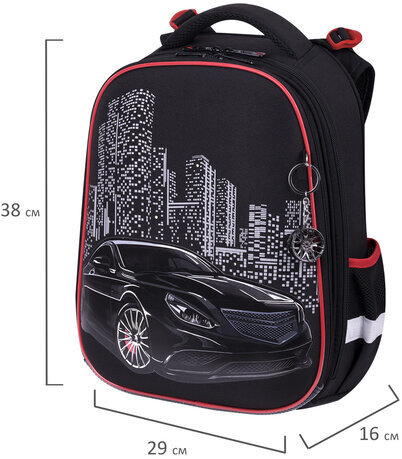 Ранец BRAUBERG PREMIUM, 2 отделения, с брелком, "City car", LED ЛАМПОЧКИ, 38х29х16 см, 271356