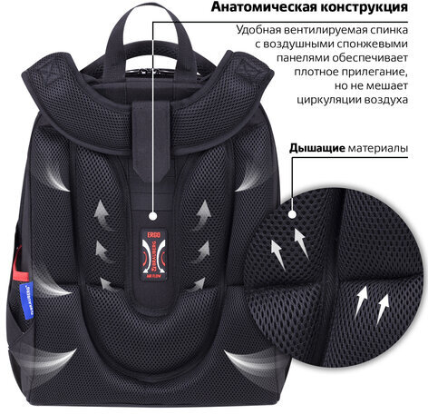 Ранец BRAUBERG PREMIUM, 2 отделения, с брелком, "City car", LED ЛАМПОЧКИ, 38х29х16 см, 271356