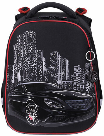 Ранец BRAUBERG PREMIUM, 2 отделения, с брелком, "City car", LED ЛАМПОЧКИ, 38х29х16 см, 271356