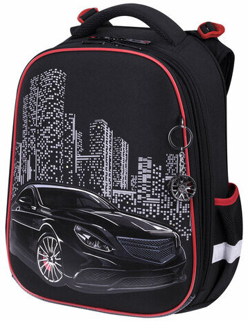 Ранец BRAUBERG PREMIUM, 2 отделения, с брелком, "City car", LED ЛАМПОЧКИ, 38х29х16 см, 271356