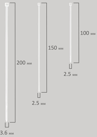Стяжки (хомуты) нейлоновые сверхпрочные НАБОР 150 шт. (2,5х100/150 мм; 3,6х200 мм), белые, SONNEN, 607927