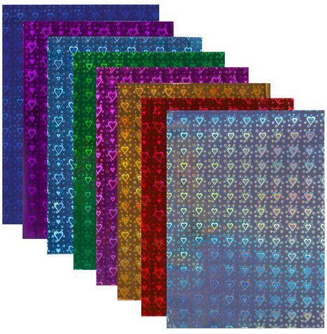 Цветная бумага, А4, ГОЛОГРАФИЧЕСКАЯ САМОКЛЕЯЩАЯСЯ, 8 листов 8 цветов, "СЕРДЕЧКИ", в пакете, ОСТРОВ СОКРОВИЩ, 129886