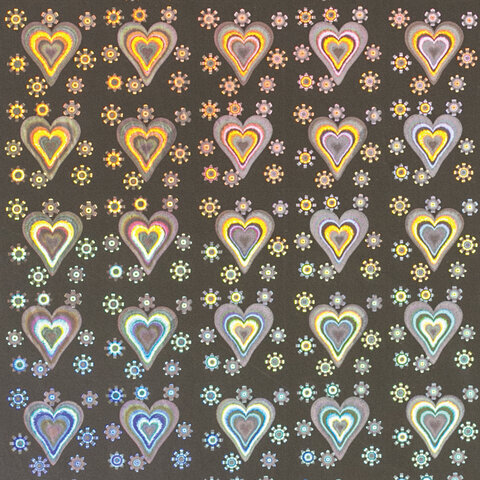 Цветная бумага, А4, ГОЛОГРАФИЧЕСКАЯ САМОКЛЕЯЩАЯСЯ, 8 листов 8 цветов, "СЕРДЕЧКИ", в пакете, ОСТРОВ СОКРОВИЩ, 129886