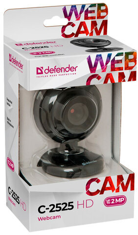 Веб-камера DEFENDER C-2525HD, 2 Мп, микрофон, USB 2.0, регулируемое крепление, черная, 63252