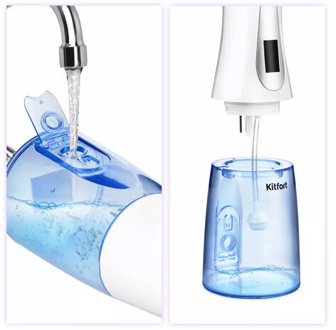 Ирригатор для полости рта KITFORT КТ-2913, портативный, емкость резервуара 0,35 л, 2 насадки, белый