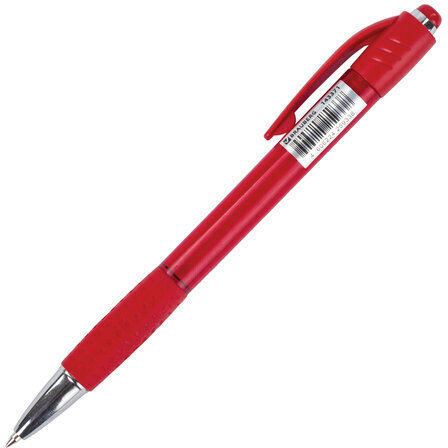 Ручка шариковая автоматическая с грипом BRAUBERG SUPER, СИНЯЯ, корпус красный, узел 0,7 мм, линия письма 0,35 мм, 143371