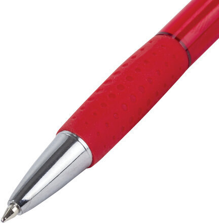 Ручка шариковая автоматическая с грипом BRAUBERG SUPER, СИНЯЯ, корпус красный, узел 0,7 мм, линия письма 0,35 мм, 143371