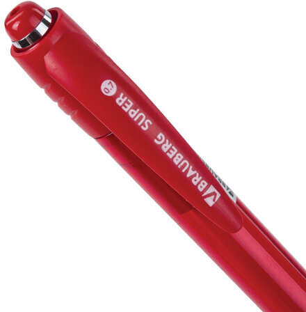 Ручка шариковая автоматическая с грипом BRAUBERG SUPER, СИНЯЯ, корпус красный, узел 0,7 мм, линия письма 0,35 мм, 143371