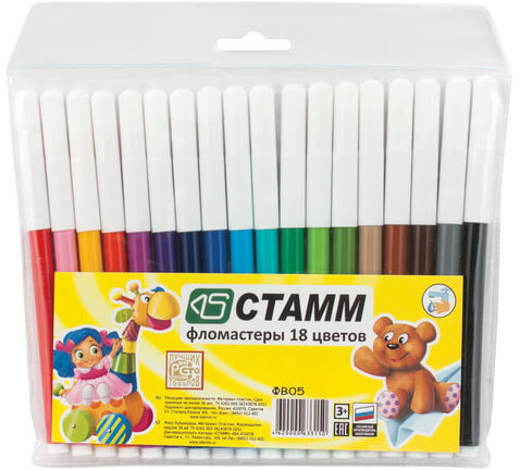 Фломастеры "Веселые игрушки", 18 цветов, вентилируемый колпачок, европодвес, ФВ05