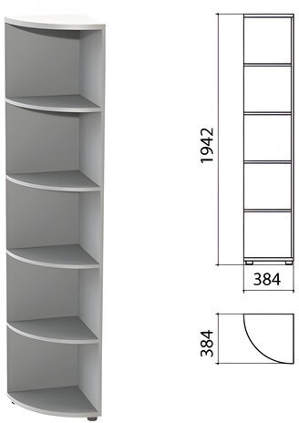 Шкаф (стеллаж) угловой "Этюд", 384х384х1942 мм, 4 полки, серый, 400019-03
