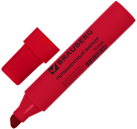 Маркер перманентный BRAUBERG "JUMBO", КРАСНЫЙ, ШИРОКАЯ ЛИНИЯ ПИСЬМА, скошенный наконечник, 3-10 мм, 151226
