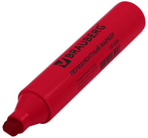 Маркер перманентный BRAUBERG "JUMBO", КРАСНЫЙ, ШИРОКАЯ ЛИНИЯ ПИСЬМА, скошенный наконечник, 3-10 мм, 151226