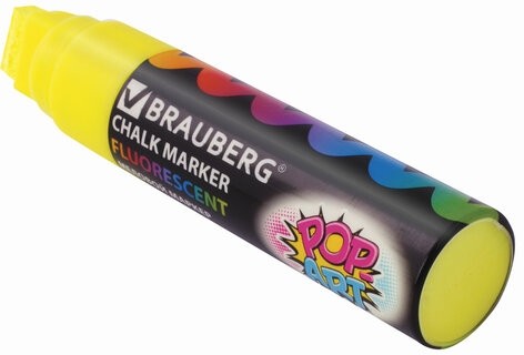 Маркер меловой "POP-ART" ЖЕЛТЫЙ, 15 мм, стираемый, для гладких поверхностей, BRAUBERG, 151538