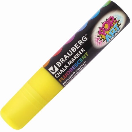 Маркер меловой "POP-ART" ЖЕЛТЫЙ, 15 мм, стираемый, для гладких поверхностей, BRAUBERG, 151538