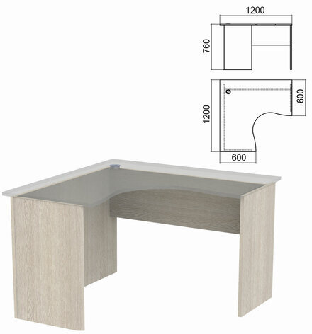 Стол компактный ЧАСТЬ 2 "Арго", 1200х1200х760 мм, левый, ясень шимо, А-203.60