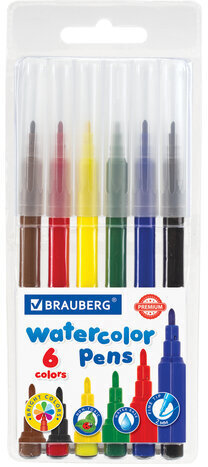 Фломастеры BRAUBERG "PREMIUM", 6 цветов, КЛАССИЧЕСКИЕ, вентилируемый колпачок, ПВХ-упаковка с европодвесом, 151933