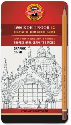 Карандаши чернографитные KOH-I-NOOR, НАБОР 12 шт.,"Graphic", 5В-5H, без резинки, 1502012009PL