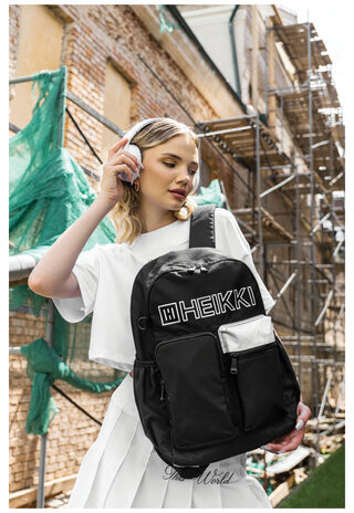 Рюкзак HEIKKI UNIQUE (ХЕЙКИ) универсальный, 6 карманов, черный с белыми вставками, 42х29х16 см, 272585