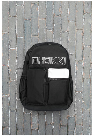 Рюкзак HEIKKI UNIQUE (ХЕЙКИ) универсальный, 6 карманов, черный с белыми вставками, 42х29х16 см, 272585
