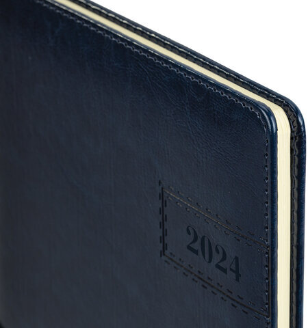 Еженедельник датированный 2024 БОЛЬШОЙ ФОРМАТ 210х297 мм А4, BRAUBERG "Imperial", под кожу, синий, 115010