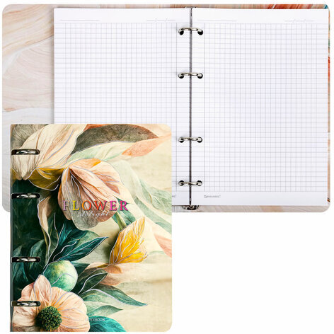 Тетрадь на кольцах А5 160х212 мм, 120 листов, картон, фольга, клетка, BRAUBERG, "Delicate flowers", 404737