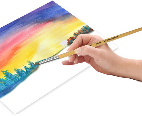 Кисть ПИФАГОР, ПОНИ, круглая, № 5, деревянная лакированная ручка, с колпачком, 200834