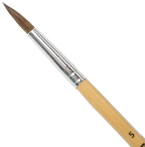 Кисть ПИФАГОР, ПОНИ, круглая, № 5, деревянная лакированная ручка, с колпачком, 200834