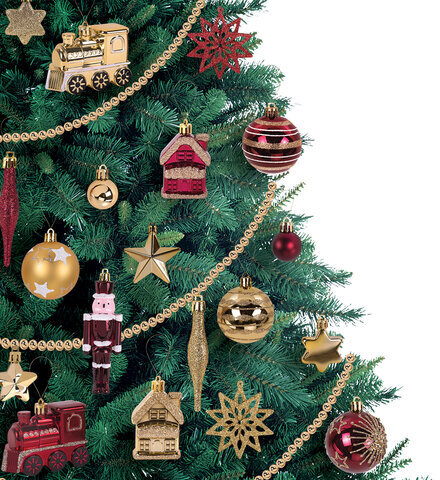 Шары ёлочные НАБОР 53 предмета, "Gold Wine", бордовый/золото, пластик, ЗОЛОТАЯ СКАЗКА, 592182