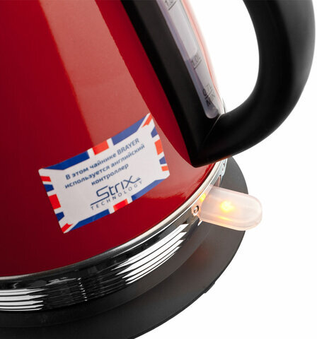 Чайник с термометром BRAYER BR1007RD, 1,7 л, 2200 Вт, закрытый нагревательный элемент, сталь, красный