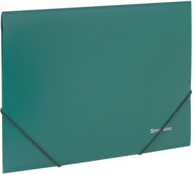 Папка на резинках BRAUBERG, стандарт, зеленая, до 300 листов, 0,5 мм, 221621