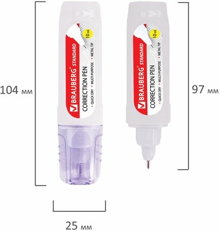 Ручка-корректор BRAUBERG, 10 мл, металлический наконечник, в упаковке с подвесом, 222059