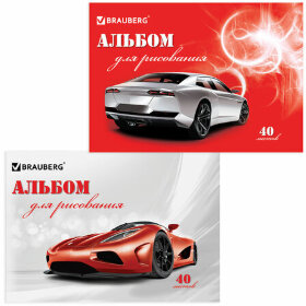 Альбом для рисования, А4, 40 листов, обложка картон, BRAUBERG, 200х283 мм, "Автостиль" (2 вида), 102852