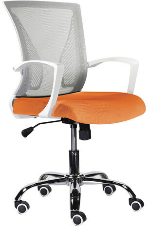 Кресло BRABIX "Wings MG-306", пластик белый, хром, сетка, серое/оранжевое, 532011
