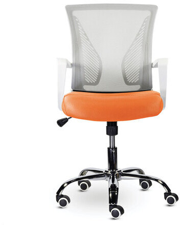 Кресло BRABIX "Wings MG-306", пластик белый, хром, сетка, серое/оранжевое, 532011