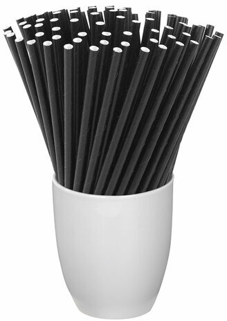 Трубочки для коктейлей бумажные, прямые, 6х205 мм, черные, комплект 50 штук, LAIMA, 608365