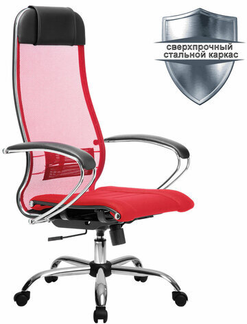Кресло офисное МЕТТА "К-3" хром, ткань-сетка, сиденье и спинка регулируемые, красное