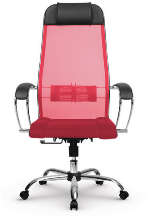Кресло офисное МЕТТА "К-3" хром, ткань-сетка, сиденье и спинка регулируемые, красное