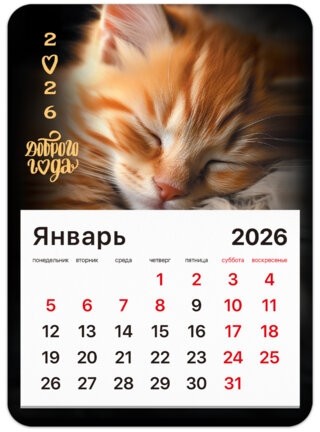 Календарь отрывной на магните на 2026 г., BRAUBERG, 130x180 мм, склейка, "Котик", 117289