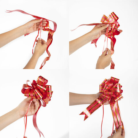 Бант-шар d = 15 см для подарка, НАБОР 3 шт., цвета красный/золотой, синий/серебристый, белый/золотистый, ЗОЛОТАЯ СКАЗКА, 591835