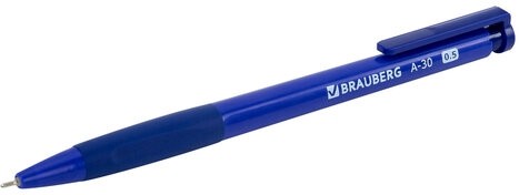 Ручка шариковая автоматическая BRAUBERG A-30 "WRITING 3.0", СИНЯЯ, пишущий узел 0,5 мм, линия письма 0,25 мм, 144339