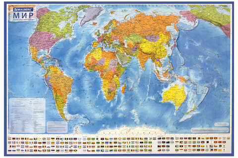 Карта мира политическая 117х80 см, 1:28М, с ламинацией, интерактивная, европодвес, BRAUBERG, 112384