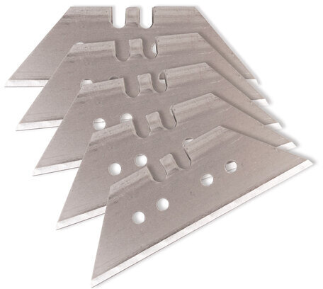 Лезвия для универсальных мощных ножей, 18 мм, BRAUBERG, КОМПЛЕКТ 5 ШТ., форма-трапеция, в пластиковом пенале, 236637