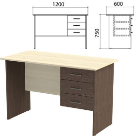 Стол письменный "Канц", 1200х600х750 мм, тумба 3 ящика, цвет дуб молочный/венге (КОМПЛЕКТ)