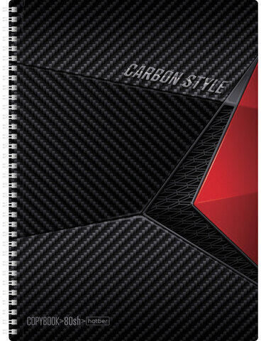 Тетрадь А4, 80 л., HATBER, гребень, клетка, выборочный лак, "CarbonStyle" (2 вида), 80Т4вмВ1гр